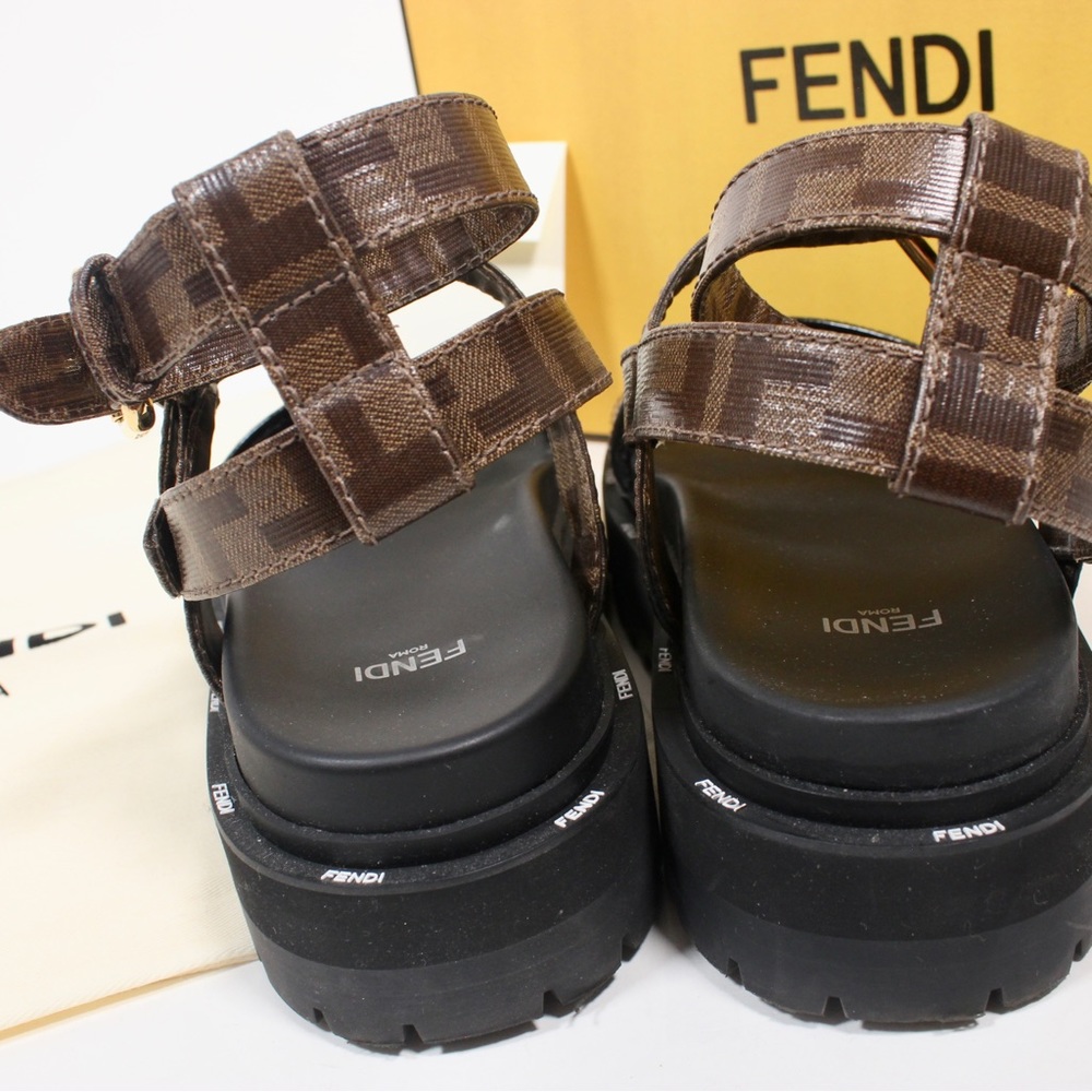 Fendi FF Logo Chunky Platform Leather Sandals Authentic - Picture 6 of 9